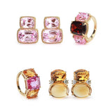 18kt Yellow Gold Light Pink Topaz & Deep Pink Topaz Cushion Cut Earrings with Twisted Rope Border