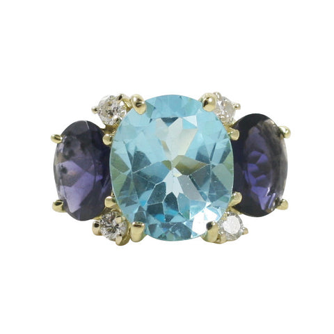 Large GUM DROP™ Ring with Blue Topaz and Iolite and Diamonds