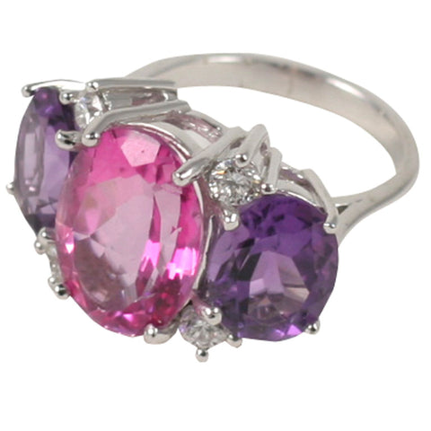 Large GUM DROP™ Ring with Pink Topaz and Amethyst and Diamonds