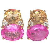 Large GUM DROP™ Earrings with Hot Pink and Deep Blue Topaz and Diamonds
