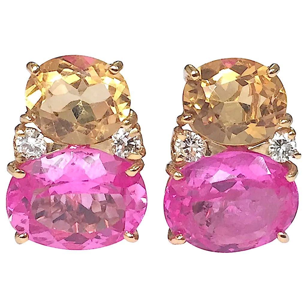 Medium GUM DROP™ earrings With Pink Topaz and Cabochon Amethyst and Diamonds