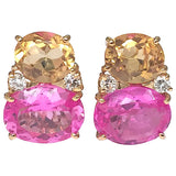 Large GUM DROP™ Earrings with Citrine and Cabochon Pink Topaz and Diamonds