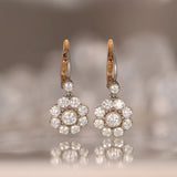 Beautiful Platinum and Diamond Cluster drop earrings with Euro Back