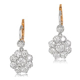 Beautiful Platinum and Diamond Cluster drop earrings with Euro Back