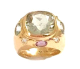 Bonheur Ring with Blue Topaz, Amethyst and Diamond Domed Ring