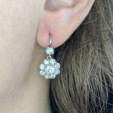 Beautiful Platinum and Diamond Cluster drop earrings with Euro Back