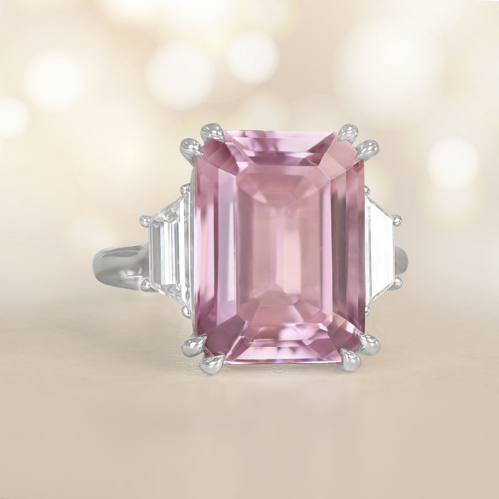Platinum Kunzite and Diamond Ring