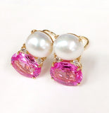 Medium GUM DROP™ Earrings with Pink Topaz and Blue Topaz and Diamonds with Detachable Pearls