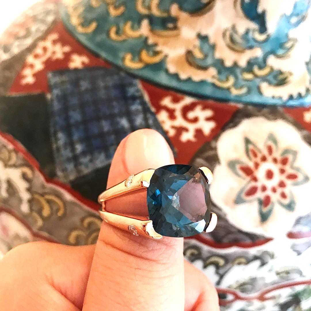 Orange Citrine Cabochon Pink Topaz Gold Cushion Ring