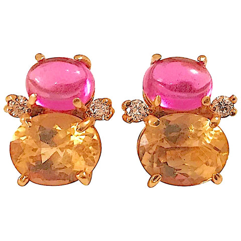 Mini GUM DROP™ Earrings Cabochon Pink Topaz and Faceted Citrine Diamond