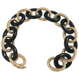 Elegant Alternating Yellow Gold Twist and Black Jade Link Bracelet