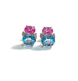 Mini GUM DROP™ Earrings with Blue Topaz and Pink Topaz and Diamonds