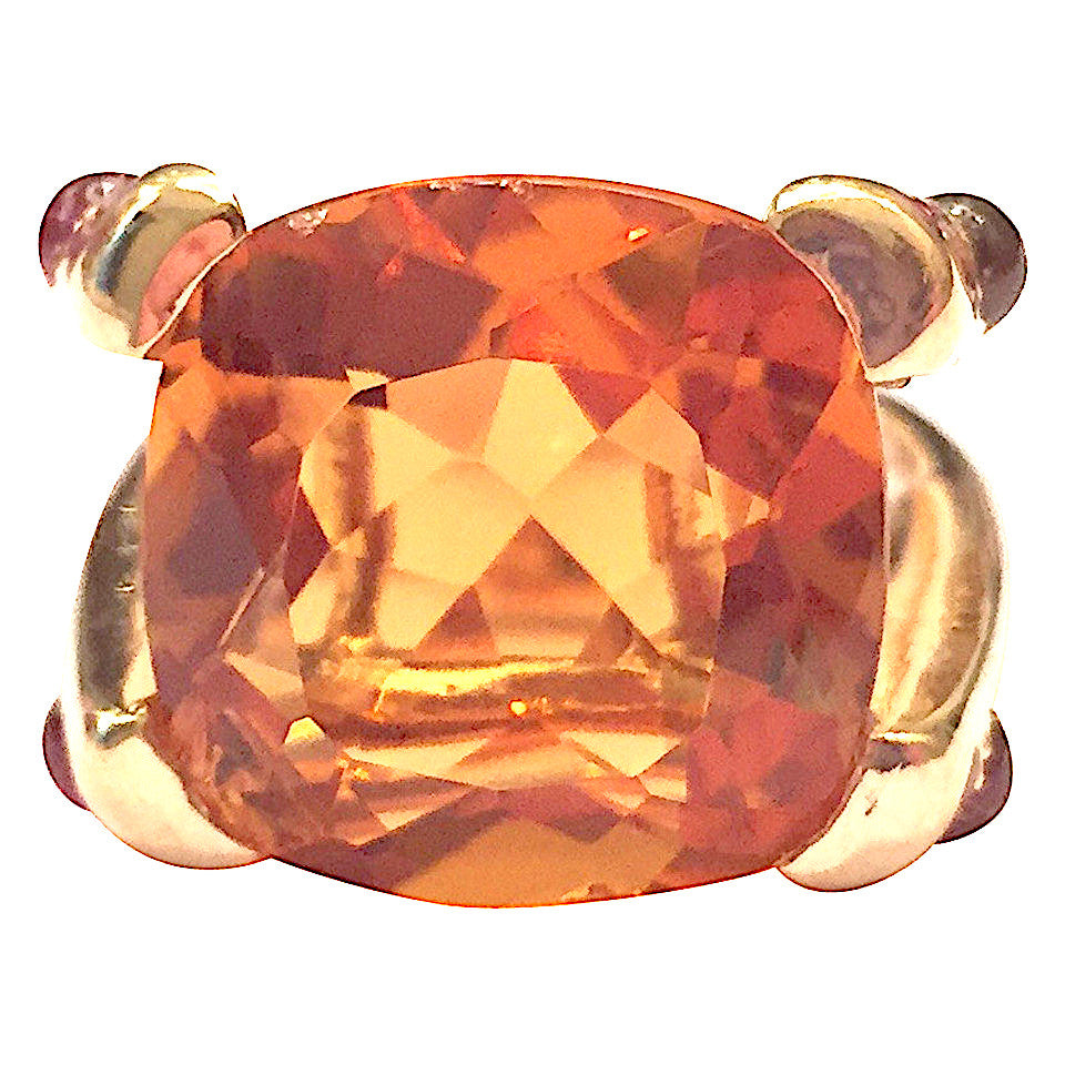 Orange Citrine Cabochon Pink Topaz Gold Cushion Ring
