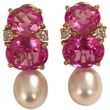 Medium GUM DROP™ Earrings with Pink Topaz and Blue Topaz and Diamonds with Detachable Pearls