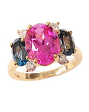 Bonheur Ring with Blue Topaz, Amethyst and Diamond Domed Ring