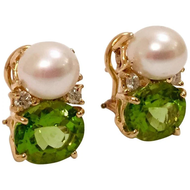 Medium GUM DROP™ Earrings with Pink Topaz and Blue Topaz and Diamonds with Detachable Pearls