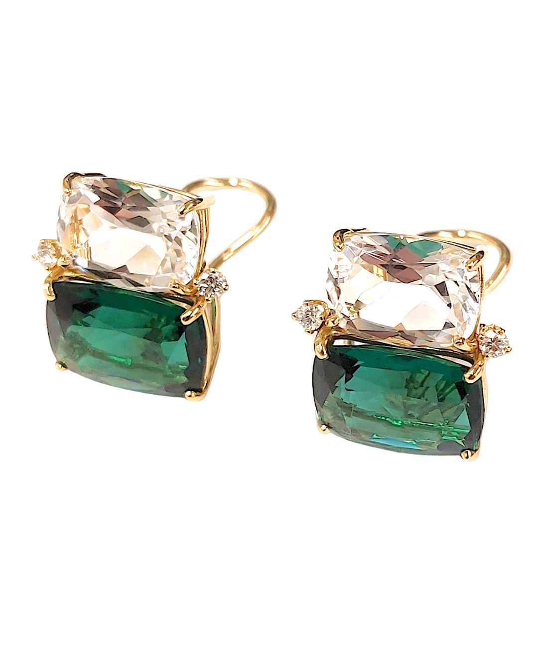 18Kt Yellow Gold Double Cushion Peridot and Blue Topaz Earrings