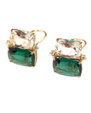 Large Two Stone Cushion Cut Earring with Rock Crystal and Blue Topaz