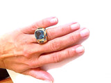 Bonheur Ring with Blue Topaz, Amethyst and Diamond Domed Ring