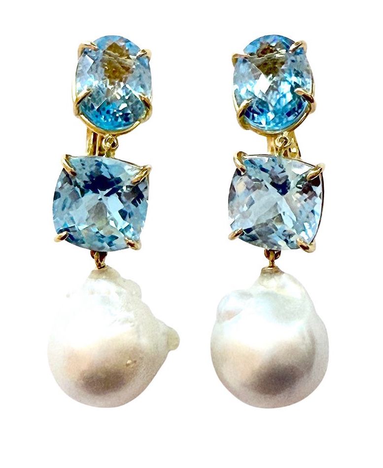 Elegant Three-Stone Drop Earring with Oval Amethyst and Baroque Pearl