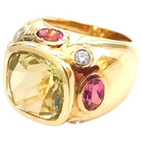 Bonheur Ring with Blue Topaz, Amethyst and Diamond Domed Ring