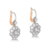 Beautiful Platinum and Diamond Cluster drop earrings with Euro Back