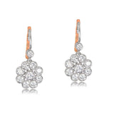 Floral motif diamond drop earring on wire with Euro backs