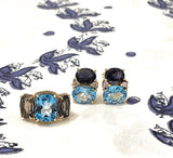 Large Two Stone Cushion Cut Earring with Rock Crystal and Blue Topaz