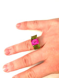 Bold Emerald Cut Iolite Three Stone Ring
