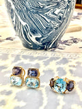 Small GUM DROP™ Ring with Bright Pink Topaz and Blue Topaz and Diamonds