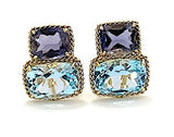 Large GUM DROP™ Earrings with Blue Topaz and Cabochon Smoky Topaz and Diamonds