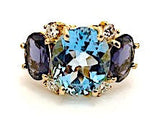 Large GUM DROP™ Ring with Blue Topaz Iolite and Diamonds