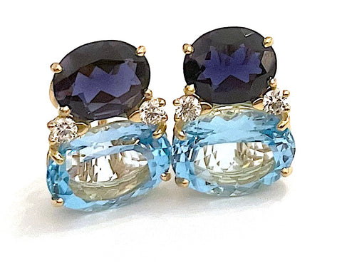 Large GUM DROP™ Earrings with Iolite and Blue Topaz and Diamonds