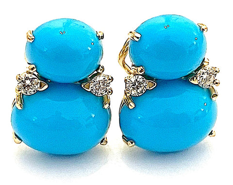 Large GUM DROP™ Earrings with Cabochon Turquoise and Diamonds