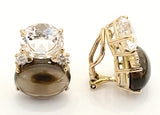 Elegant Three-Stone Drop Earring with Peridot, Pink Topaz, Baroque Pear and Diamonds