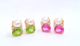 Medium GUM DROP™ Earrings with Pink Topaz and Blue Topaz and Diamonds with Detachable Pearls
