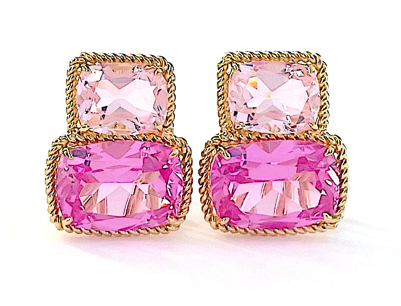 18kt Yellow Gold Light Pink Topaz & Deep Pink Topaz Cushion