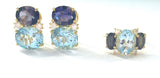 Large Two Stone Cushion Cut Earring with Rock Crystal and Blue Topaz