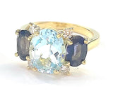 Large Two Stone Cushion Cut Earring with Rock Crystal and Blue Topaz