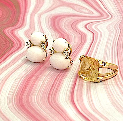 Medium GUM DROP™ Ring with Deep Pink Topaz and Orange Citrine and Diamonds
