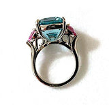 Gorgeous Aquamarine and Pink Topaz Three-Stone Ring set in White Gold