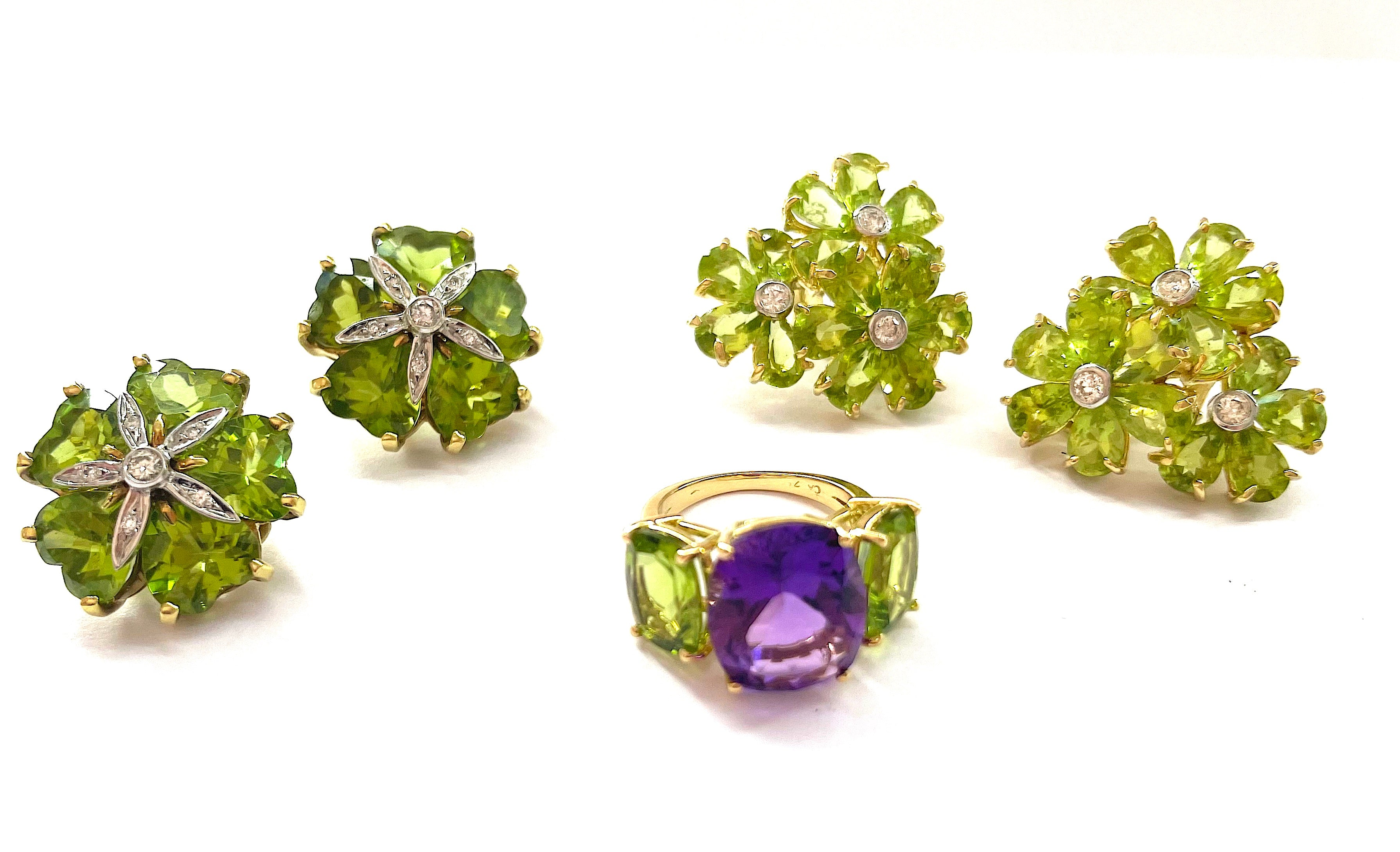 18Kt Yellow Gold Double Cushion Peridot and Blue Topaz Earrings