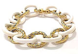 Elegant Alternating Yellow Gold Twist and Black Jade Link Bracelet