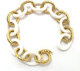 Elegant Alternating Yellow Gold Twist and Black Jade Link Bracelet