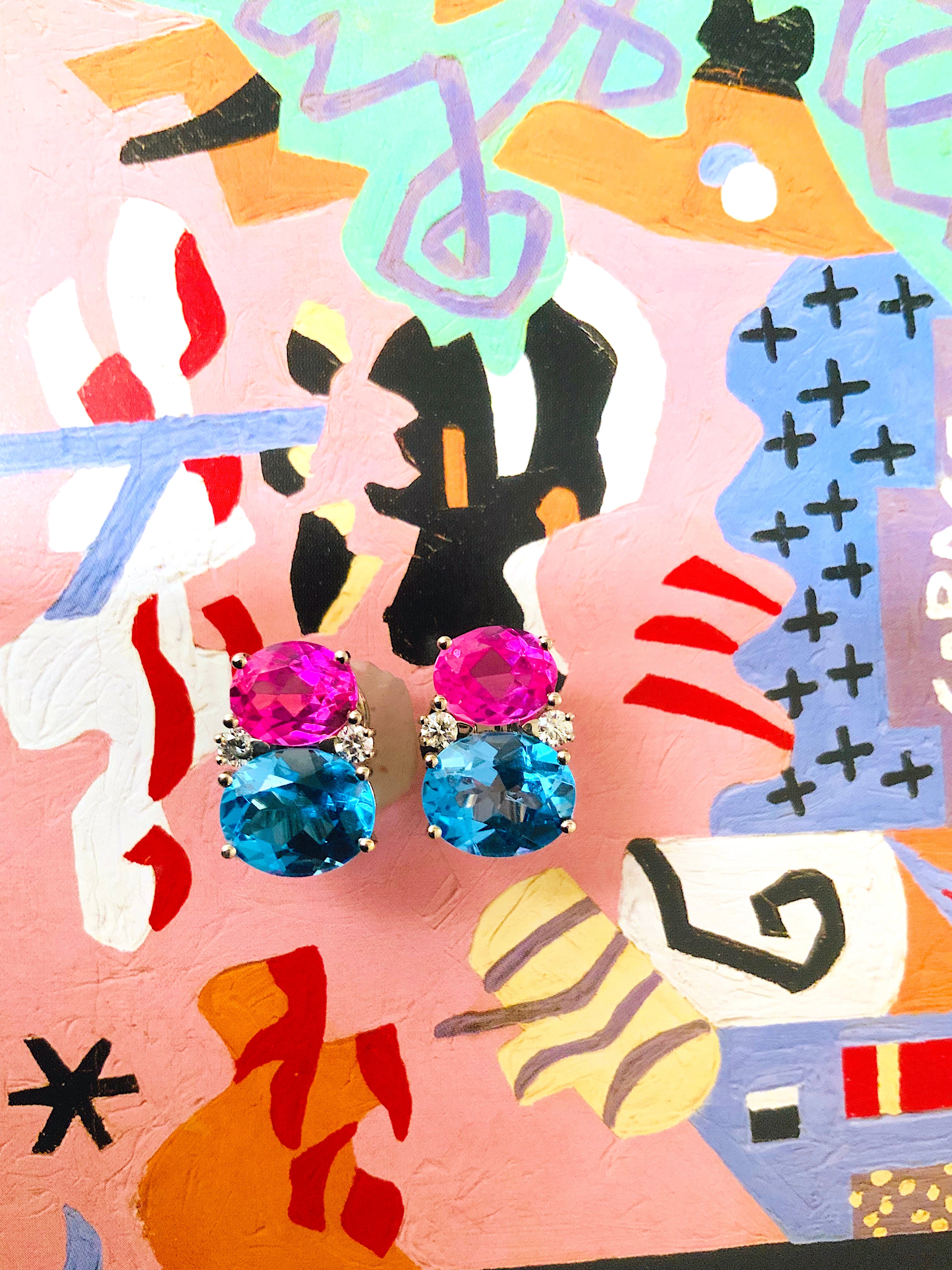 Medium GUM DROP™ Earrings with Deep Citrine and Pink Topaz and Diamonds