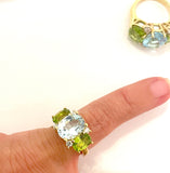 Small GUM DROP™ Ring with Bright Pink Topaz and Blue Topaz and Diamonds