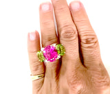 Large GUM DROP™ Ring with Pink Topaz Peridot and Diamonds