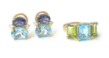 Large Two Stone Cushion Cut Earring with Rock Crystal and Blue Topaz