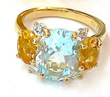 Large Two Stone Cushion Cut Earring with Rock Crystal and Blue Topaz