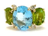 Large GUM DROP™ Earrings with Blue Topaz and Cabochon Smoky Topaz and Diamonds